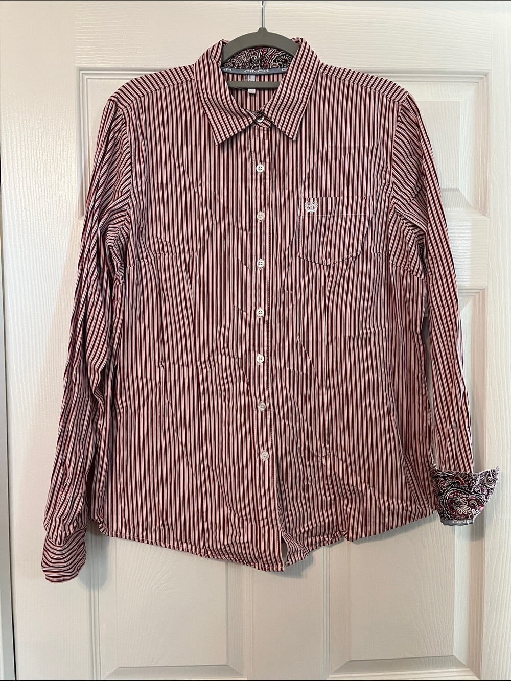 Cinch Women's Burgundy and White Striped Button-Down Shirt